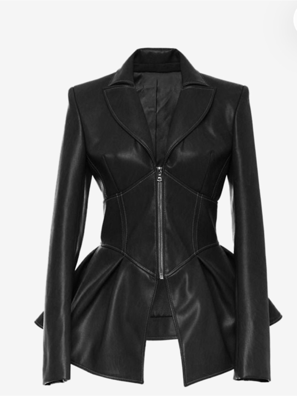Black Faux Leather Peplum Zip-Front Jacket